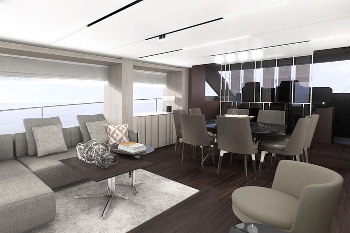 The interior design proposals for the Cranchi Sessantasette 67ft
